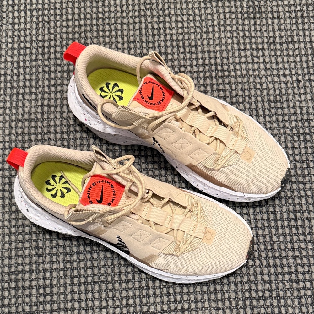 Nike Tan Sneakers with Neon Orange/Red Highlights